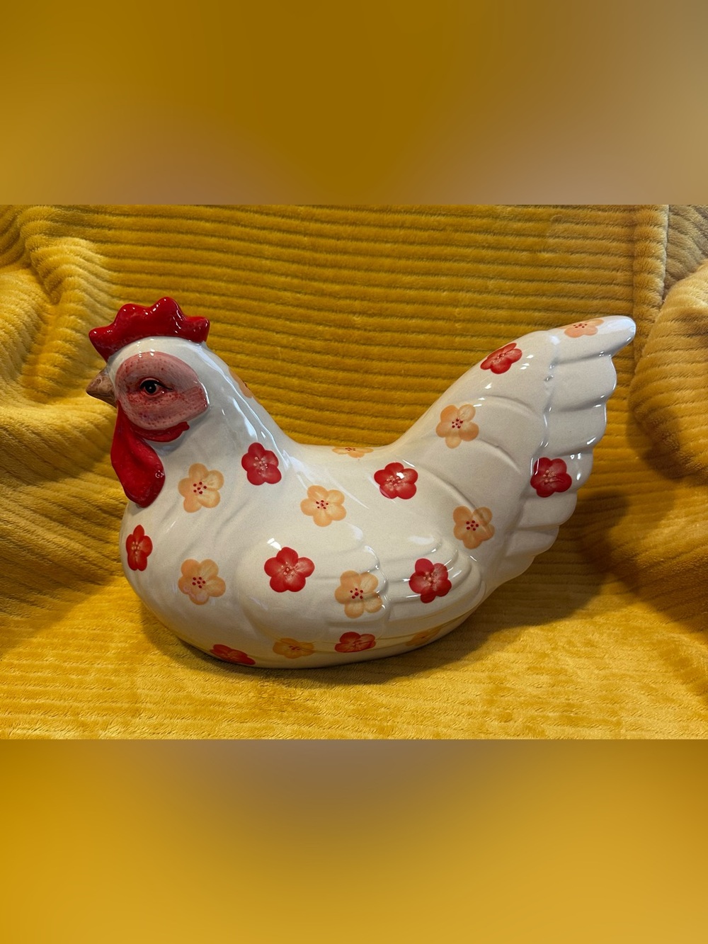 Vintage Large Handpainted Ceramic Rooster Hen Crazing Farmhouse Cottage Core